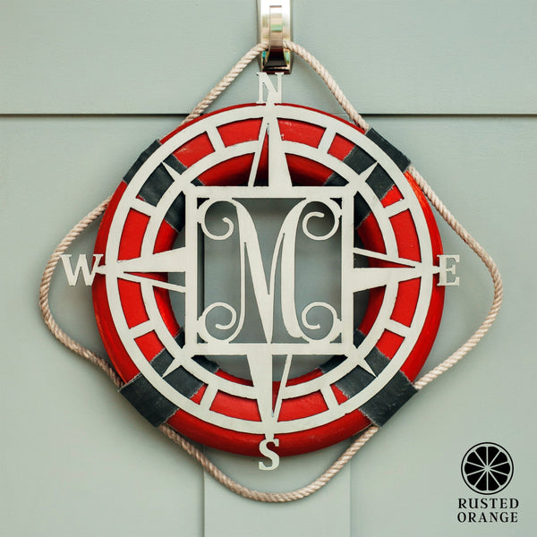Rusted Orange Craftworks Co. Decor Compass Rose Monogram - Compass Outdoor Wall Decor Family Monogram