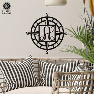 Rusted Orange Craftworks Co. Decor Compass Rose Monogram - Compass Outdoor Wall Decor Family Monogram