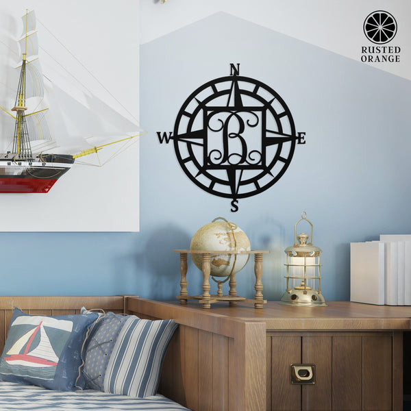 Rusted Orange Craftworks Co. Decor Compass Rose Monogram - Compass Outdoor Wall Decor Family Monogram