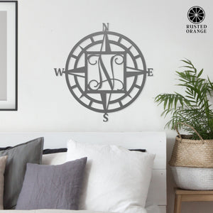 Rusted Orange Craftworks Co. Decor Compass Rose Monogram - Compass Outdoor Wall Decor Family Monogram