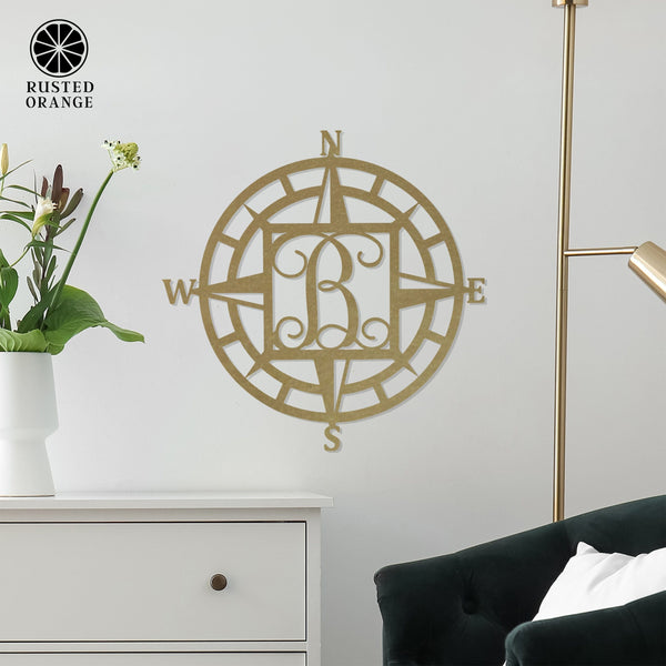 Rusted Orange Craftworks Co. Decor Compass Rose Monogram - Compass Outdoor Wall Decor Family Monogram