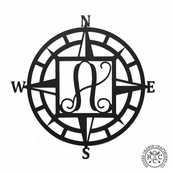 Rusted Orange Craftworks Co. Decor Compass Rose Monogram - Compass Outdoor Wall Decor Family Monogram