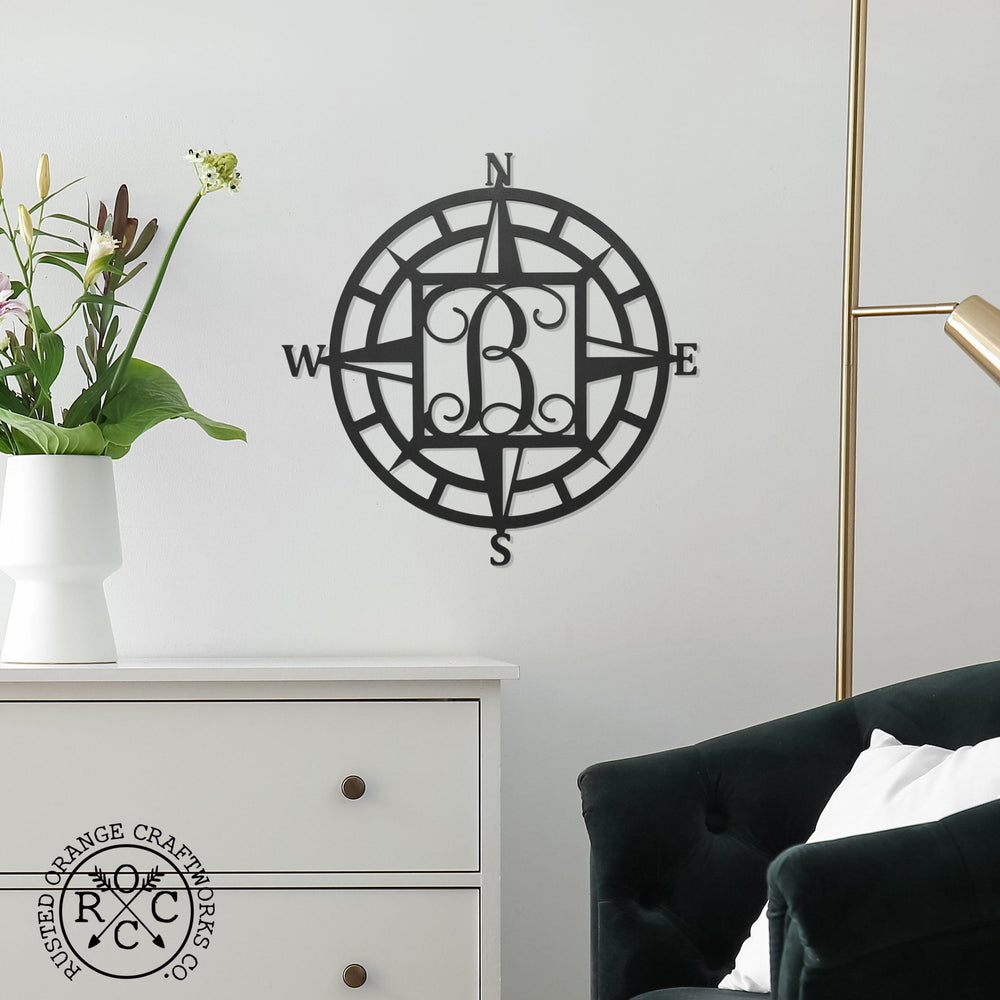 Rusted Orange Craftworks Co. Decor Compass Rose Monogram - Compass Outdoor Wall Decor Family Monogram