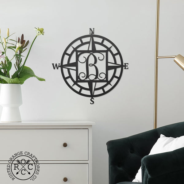 Rusted Orange Craftworks Co. Decor Compass Rose Monogram - Compass Outdoor Wall Decor Family Monogram