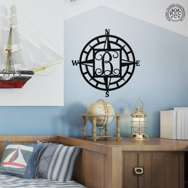 Rusted Orange Craftworks Co. Decor Compass Rose Monogram - Compass Outdoor Wall Decor Family Monogram
