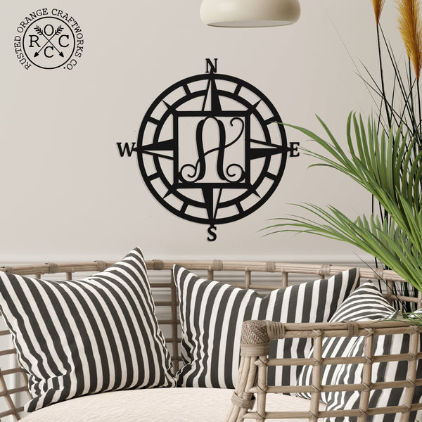 Rusted Orange Craftworks Co. Decor Compass Rose Monogram - Compass Outdoor Wall Decor Family Monogram