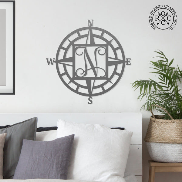 Rusted Orange Craftworks Co. Decor Compass Rose Monogram - Compass Outdoor Wall Decor Family Monogram