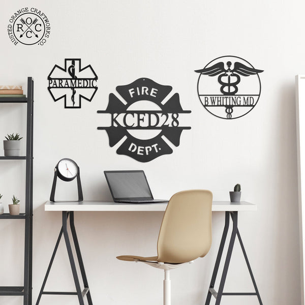 Rusted Orange Craftworks Co. Decor Everyday Heroes Signs - Firefighter, EMT, Doctors or Medical Office Name Plates For Wall or Tabletop