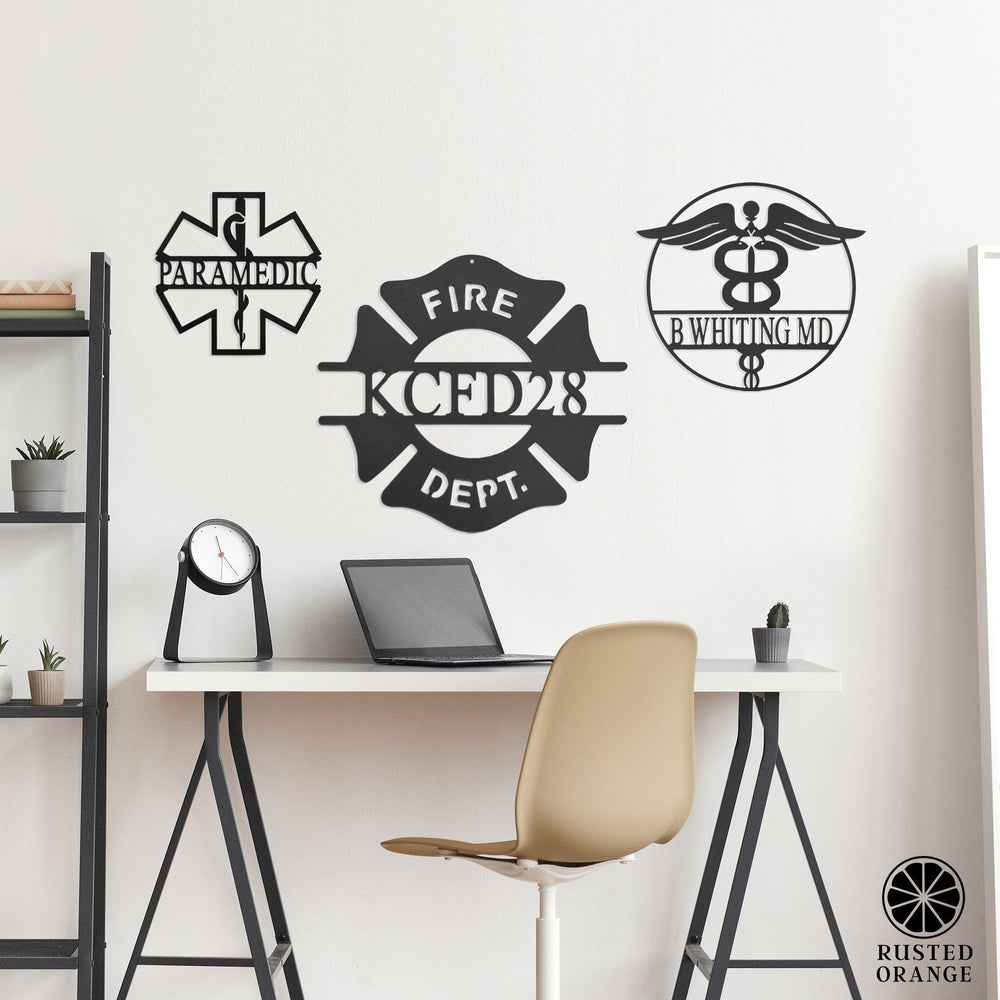 Rusted Orange Craftworks Co. Decor Everyday Heroes Signs - Firefighter, EMT, Doctors or Medical Office Name Plates For Wall or Tabletop