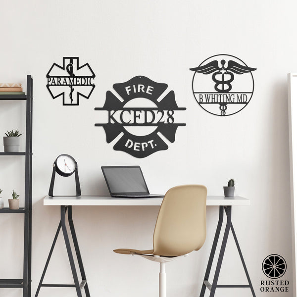 Rusted Orange Craftworks Co. Decor Everyday Heroes Signs - Firefighter, EMT, Doctors or Medical Office Name Plates For Wall or Tabletop