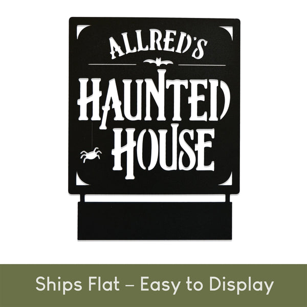Rusted Orange Craftworks Co. Decor Steals - Haunted House Custom Tabletop Name Sign – Personalized Halloween Decoration – 8" or 12"