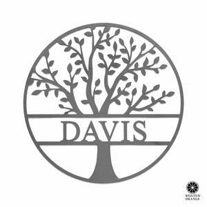 Rusted Orange Craftworks Co. Decorative Plaques Family Tree Name Sign - 3 Sizes - Metal Personalized Last Name Signs for Wall or Door Decor