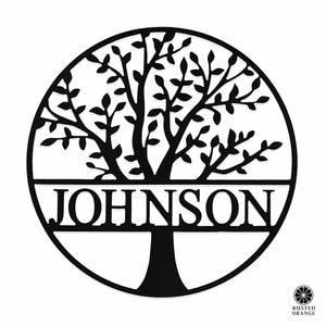 Rusted Orange Craftworks Co. Decorative Plaques Family Tree Name Sign - 3 Sizes - Metal Personalized Last Name Signs for Wall or Door Decor