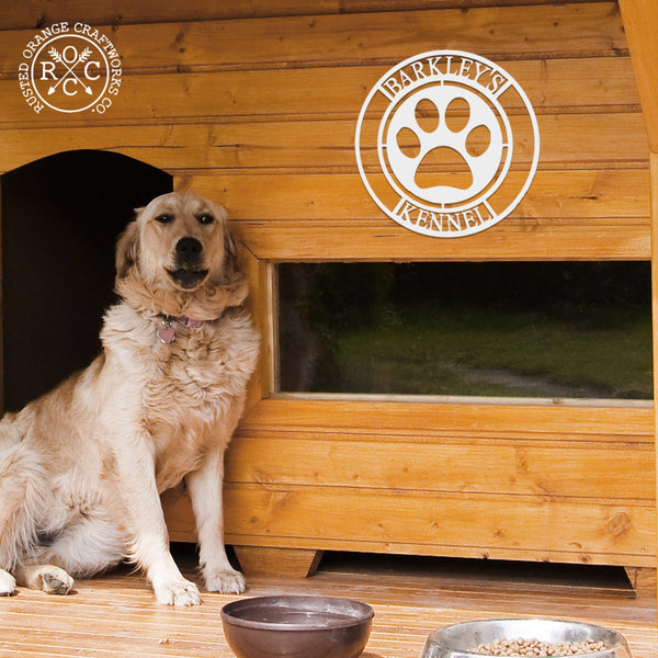 Rusted Orange Craftworks Co. Dog Supplies Paw Print Sign - Custom Metal Dog Wall Decor Sign for Home