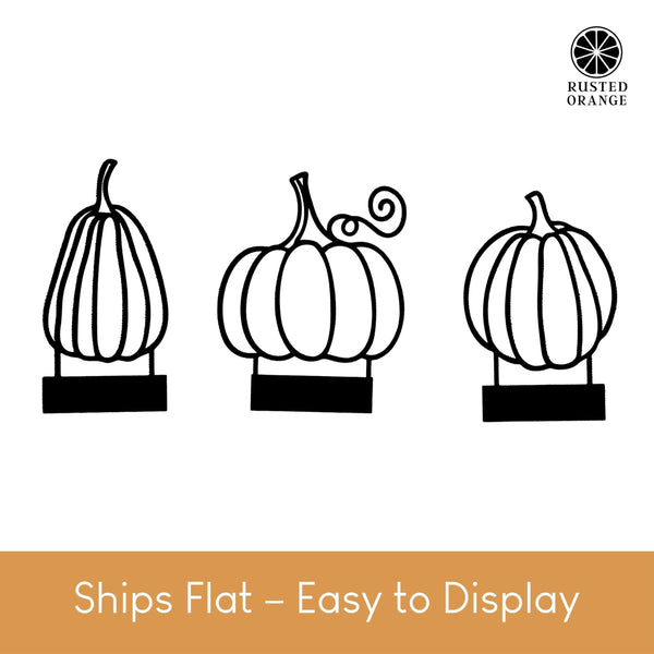 Rusted Orange Craftworks Co. Doodle Pumpkins – Set of 3 | Hand-Drawn Style Metal Pumpkin Outlines with Stand Tab | Shelf & Tabletop Fall Decor
