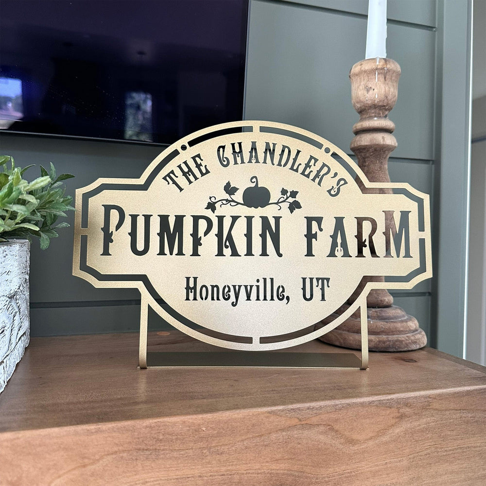 Rusted Orange Craftworks Co. fall decor Decor Steals Pumpkin Farm Custom Name Sign – Personalized Fall Decor with Family Name – Farmhouse Autumn Sign for Porch, Mantel, or Entryway