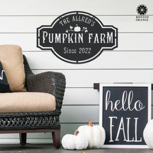 Rusted Orange Craftworks Co. fall decor Pumpkin Farm Custom Name Sign – Personalized Fall Decor with Family Name – Farmhouse Autumn Sign for Porch, Mantel, or Entryway