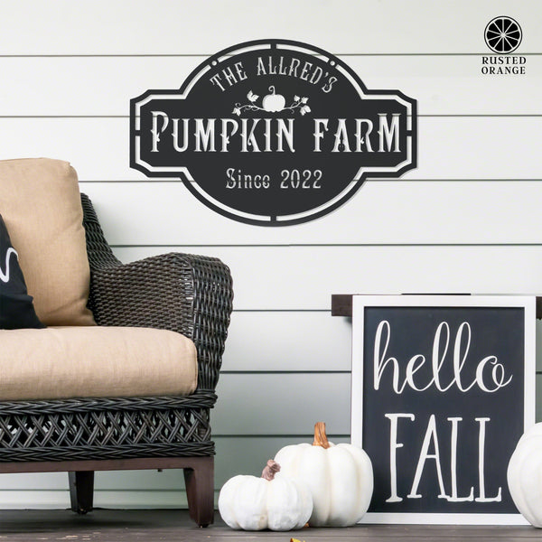 Rusted Orange Craftworks Co. fall decor Pumpkin Farm Custom Name Sign – Personalized Fall Decor with Family Name – Farmhouse Autumn Sign for Porch, Mantel, or Entryway