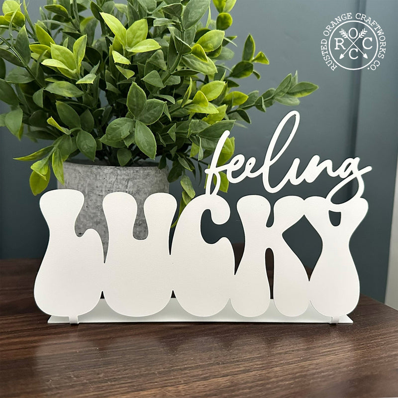 Rusted Orange Craftworks Co. Feeling Lucky Metal Tabletop Sign - St. Patrick’s Day Shamrock Decor