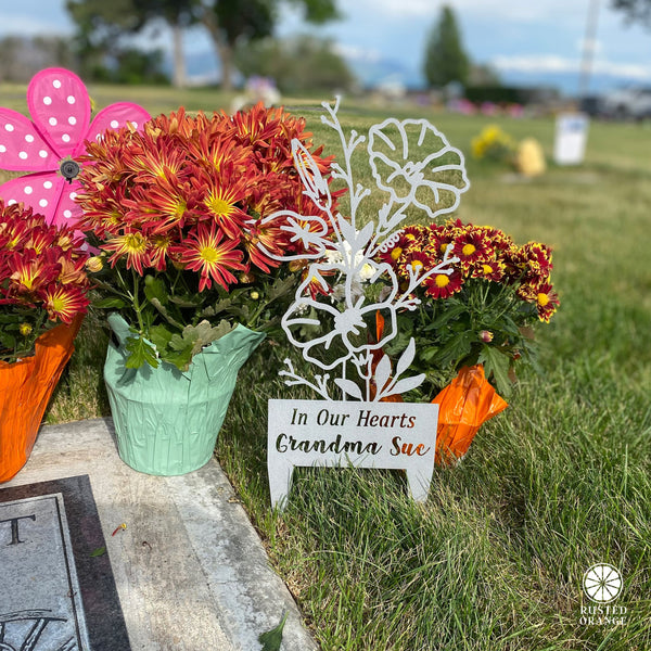 Rusted Orange Craftworks Co. Flower Bouquet Stake - Metal Cutout Memorial Stake for Loved Ones