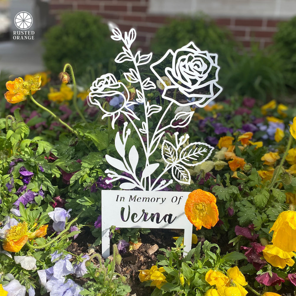 Rusted Orange Craftworks Co. Flower Bouquet Stake - Metal Cutout Memorial Stake for Loved Ones