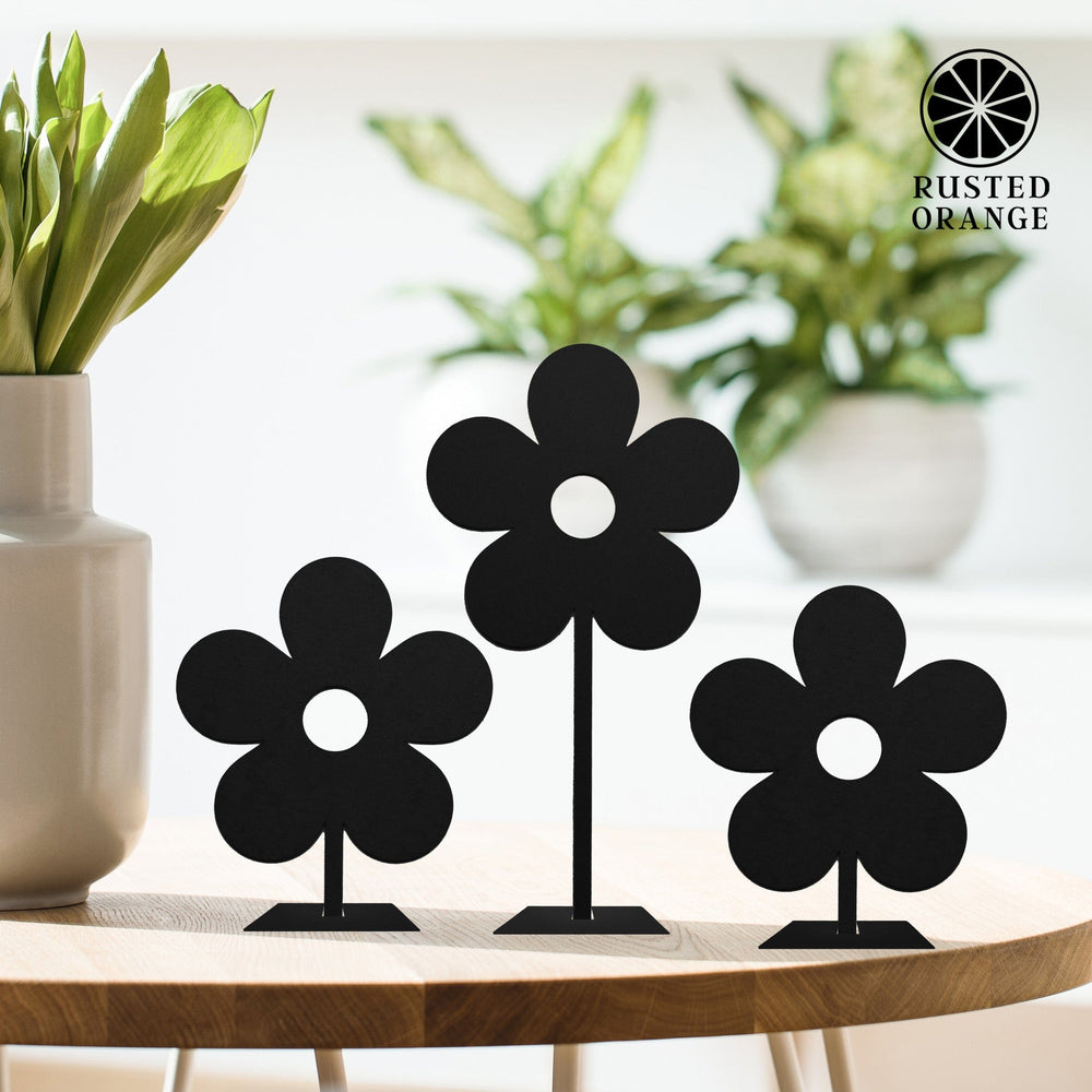 Rusted Orange Craftworks Co. Flowers 8" Metal Stand-Up Flowers (Set of 3) - Metal Artificial Flowers