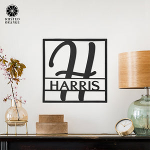 Rusted Orange Craftworks Co. Fullerton Square Monogram - 2 Sizes - Metal Personalized Last Name with Monogram Sign