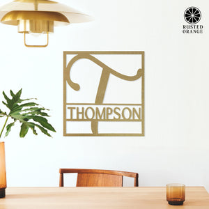Rusted Orange Craftworks Co. Fullerton Square Monogram - 2 Sizes - Metal Personalized Last Name with Monogram Sign