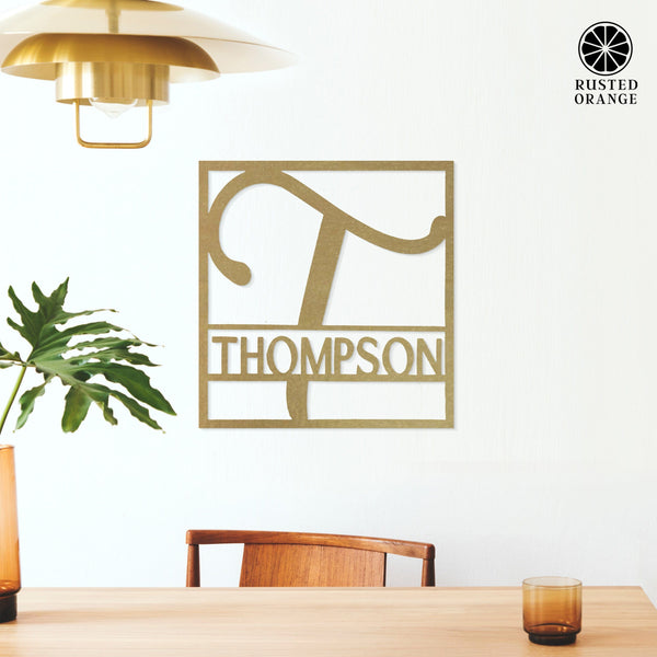 Rusted Orange Craftworks Co. Fullerton Square Monogram - 2 Sizes - Metal Personalized Last Name with Monogram Sign