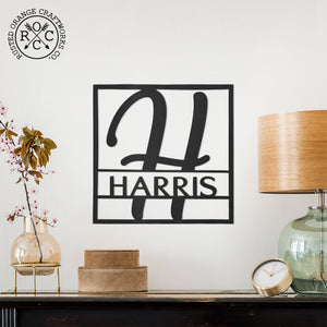 Rusted Orange Craftworks Co. Fullerton Square Monogram - 2 Sizes - Metal Personalized Last Name with Monogram Sign