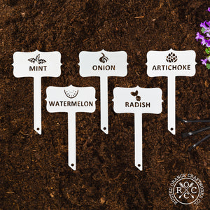 Rusted Orange Craftworks Co. Gardening Accessories Variety Plant Garden Marker – Custom 5-Pack Metal Plant Stakes