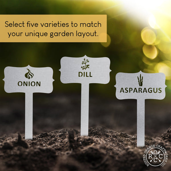 Rusted Orange Craftworks Co. Gardening Accessories Variety Plant Garden Marker – Custom 5-Pack Metal Plant Stakes