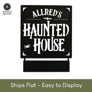 Rusted Orange Craftworks Co. Haunted House Custom Tabletop Name Sign – Personalized Halloween Decoration – 8" or 12"