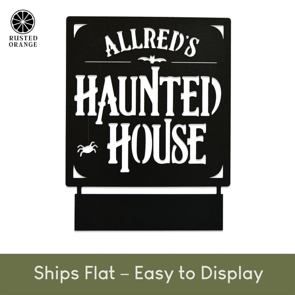 Rusted Orange Craftworks Co. Haunted House Custom Tabletop Name Sign – Personalized Halloween Decoration – 8" or 12"
