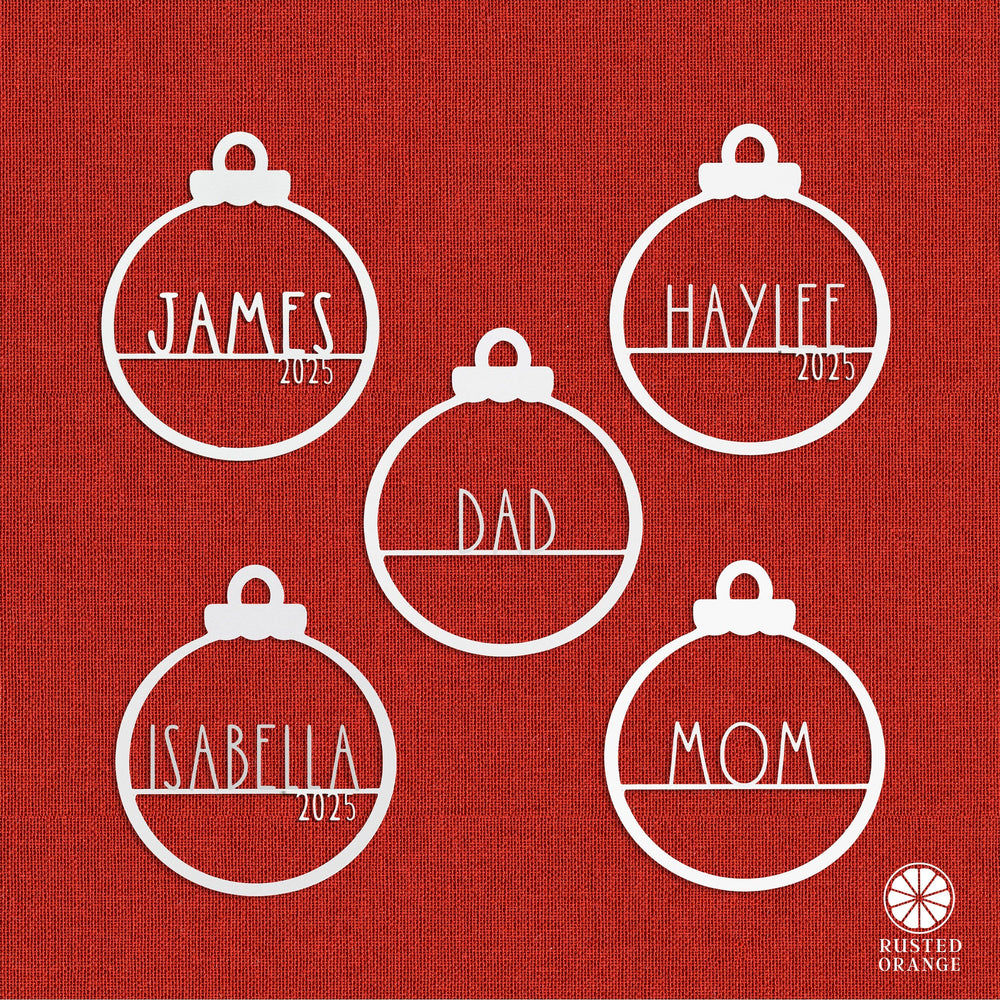 Rusted Orange Craftworks Co. Holiday Ornaments Amelia Jane Ornament Collection - 5 pack - Customized Christmas Ornament