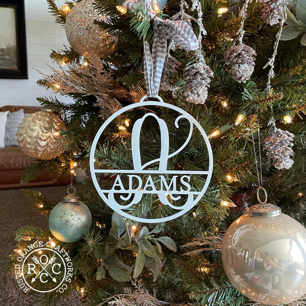 Rusted Orange Craftworks Co. Holiday Ornaments Circle Monogram Ornaments - 5 Pack - 4", 6", and 9" Personalized Christmas Tree Ornaments