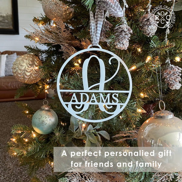 Rusted Orange Craftworks Co. Holiday Ornaments Circle Monogram Ornaments - 5 Pack - 4", 6", and 9" Personalized Christmas Tree Ornaments