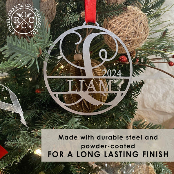 Rusted Orange Craftworks Co. Holiday Ornaments Circle Monogram Ornaments - 5 Pack - 4", 6", and 9" Personalized Christmas Tree Ornaments