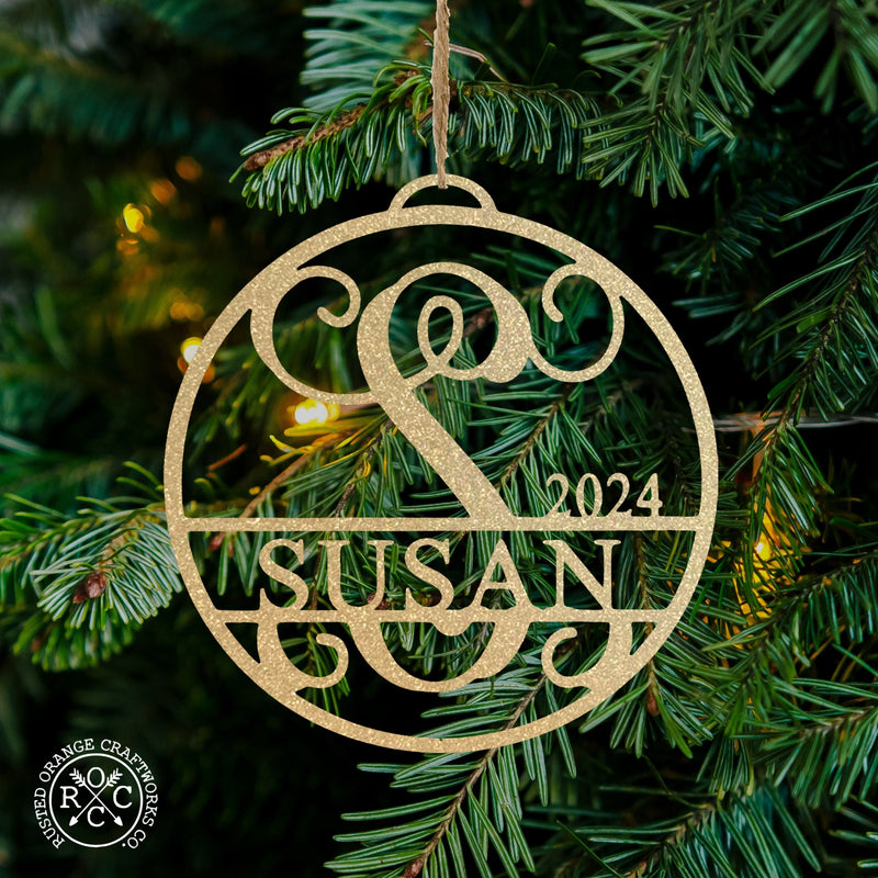 Rusted Orange Craftworks Co. Holiday Ornaments Circle Monogram Ornaments - 5 Pack - 4", 6", and 9" Personalized Christmas Tree Ornaments