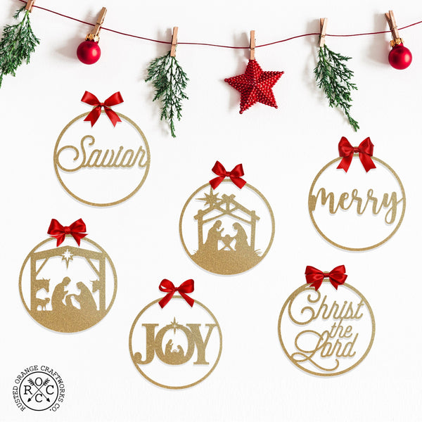 Rusted Orange Craftworks Co. Holiday Ornaments Merry and Bright Ornaments - Set of 3 - Christmas Ornament Jesus Decorations
