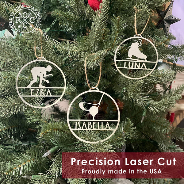 Rusted Orange Craftworks Co. Holiday Ornaments My Favorite Athlete Ornament - Single - 30 Sports Theme Styles - Metal Christmas Ornaments