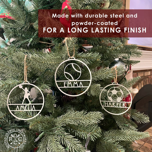Rusted Orange Craftworks Co. Holiday Ornaments My Favorite Athlete Ornament - Single - 30 Sports Theme Styles - Metal Christmas Ornaments