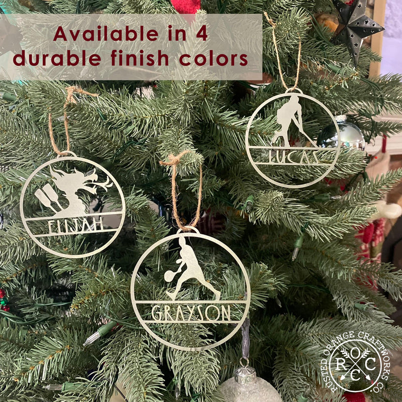 Rusted Orange Craftworks Co. Holiday Ornaments My Favorite Athlete Ornament - Single - 30 Sports Theme Styles - Metal Christmas Ornaments