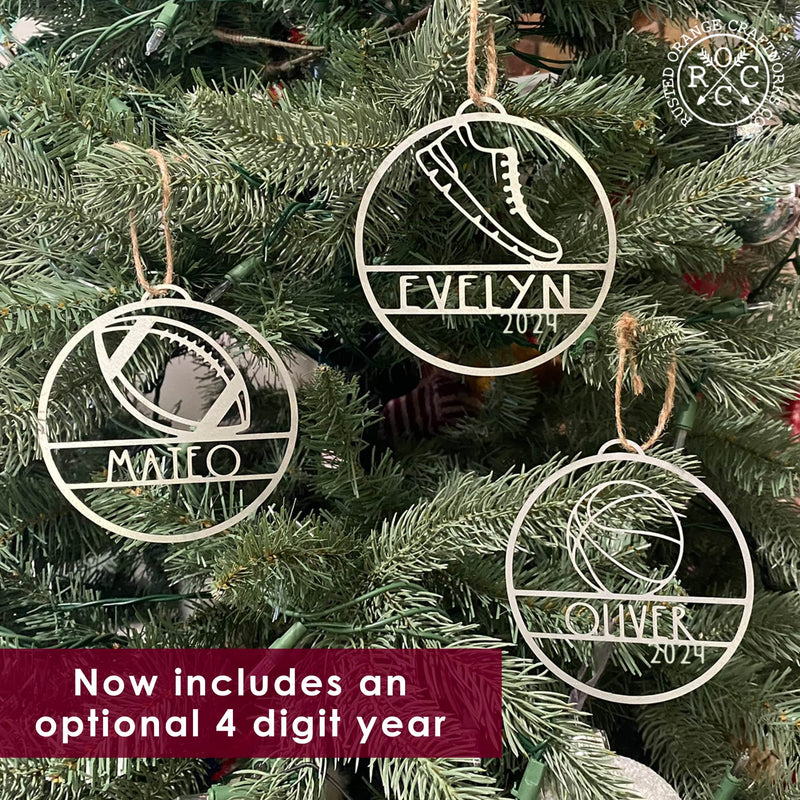 Rusted Orange Craftworks Co. Holiday Ornaments My Favorite Athlete Ornament - Single - 30 Sports Theme Styles - Metal Christmas Ornaments