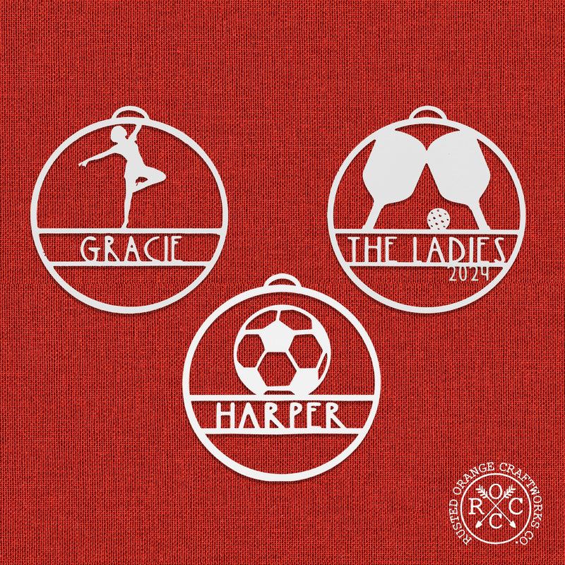 Rusted Orange Craftworks Co. Holiday Ornaments My Favorite Athlete Ornament - Single - 30 Sports Theme Styles - Metal Christmas Ornaments