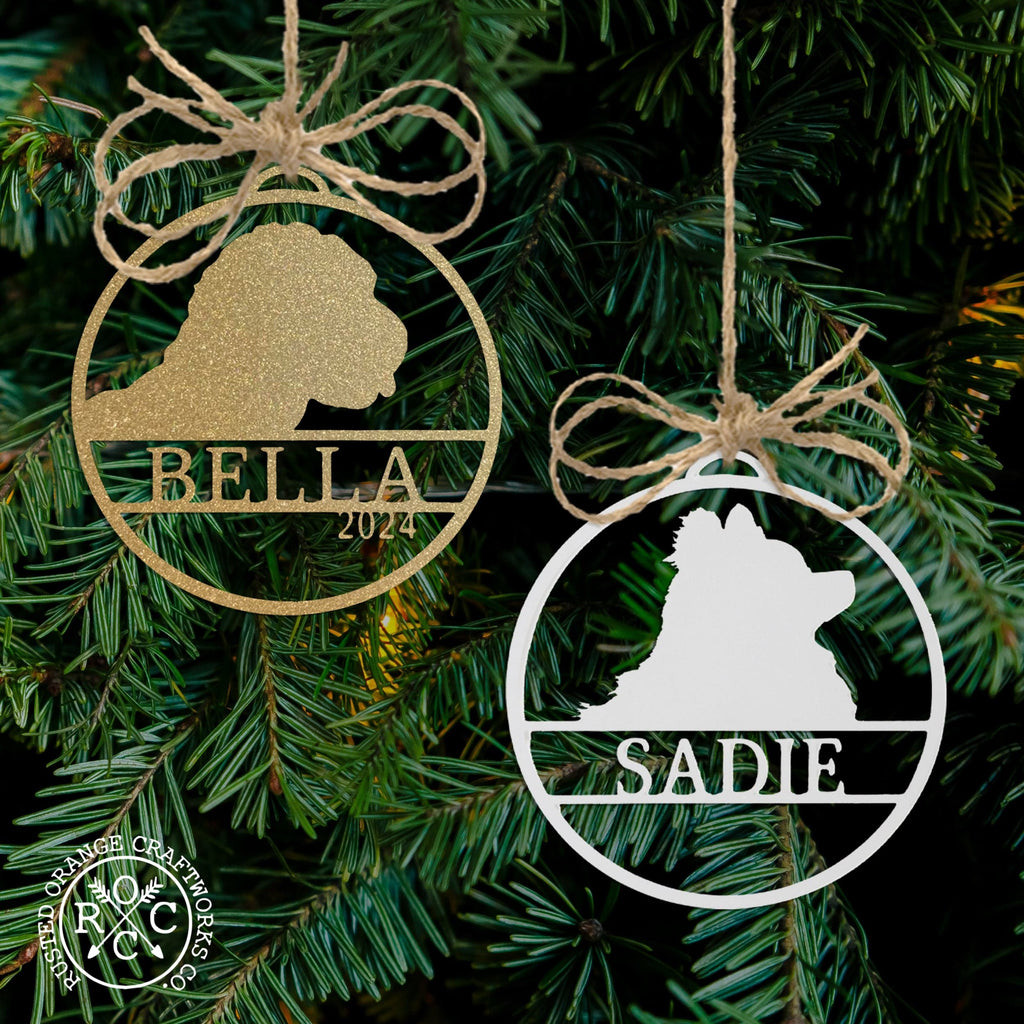 Personalized Pet Ornament Set of 2 Custom Pet Christmas Tree Ornaments Rusted Orange Craftworks Co