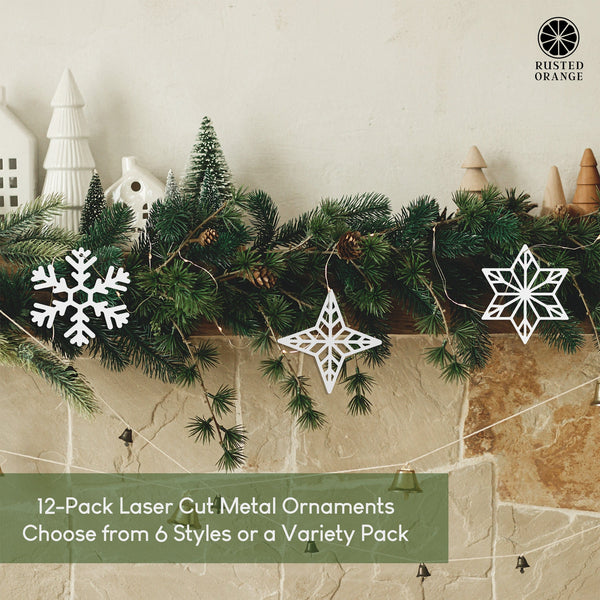 Rusted Orange Craftworks Co. Holiday Ornaments Trim Your Tree Collection – 12-Pack Metal Christmas Ornaments | Choose from 6 Festive Styles or a Variety Pack | Rustic Farmhouse Holiday Tree Decorations