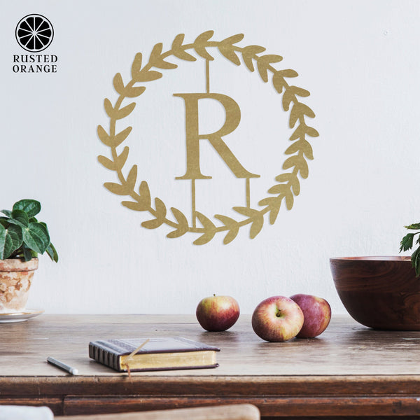 Rusted Orange Craftworks Co. Home Decor Decals Special Offer Olive Wreath Single Letter Monogram - 3 Sizes - Custom Metal Sign Monogram
