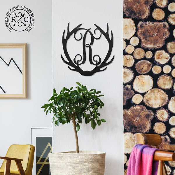 Rusted Orange Craftworks Co. Hunting Antler Single Letter Monogram - Personalized Deer Antler Wall Decor