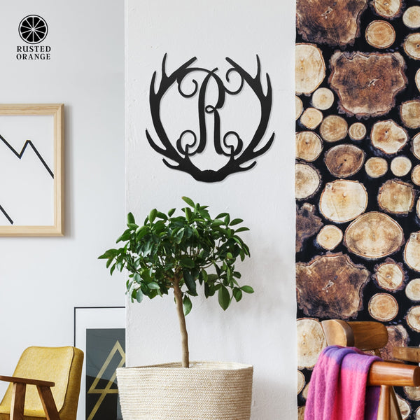 Rusted Orange Craftworks Co. Hunting Antler Single Letter Monogram - Personalized Deer Antler Wall Decor